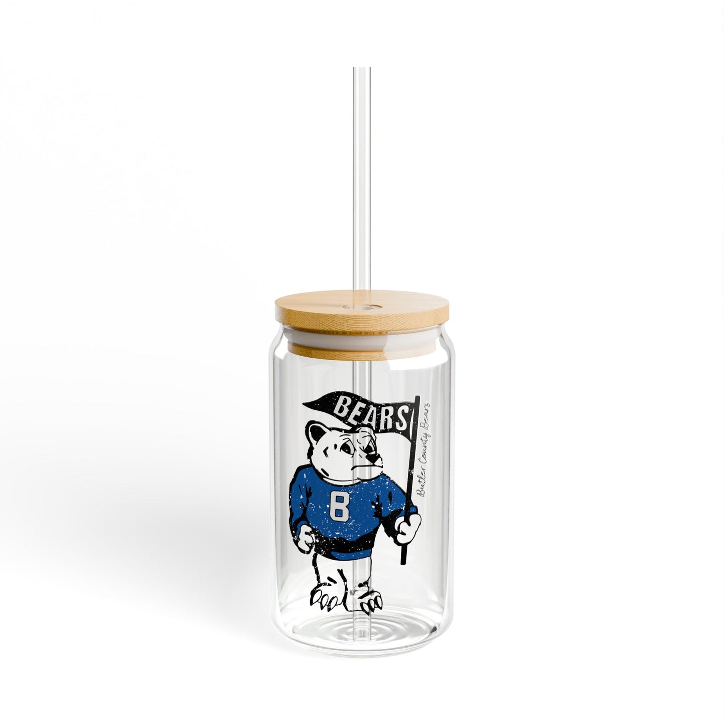BCS Vintage Bear | Spirit Wear | School Pride 16oz Sipper Glass w/Bamboo Lid Bears | Morgantown Kentucky School Apparel