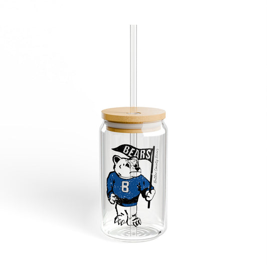 BCS Vintage Bear | Spirit Wear | School Pride 16oz Sipper Glass w/Bamboo Lid Bears | Morgantown Kentucky School Apparel