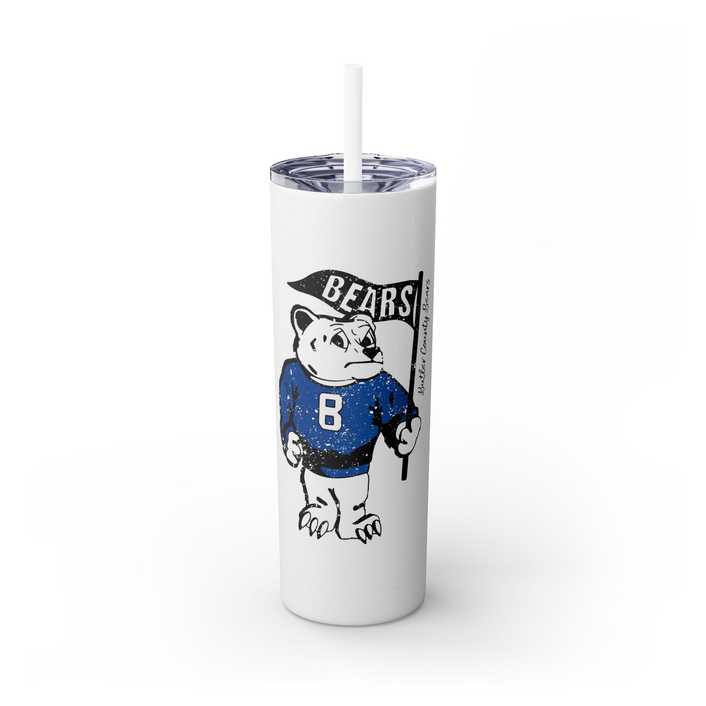 BCS Vintage Bear | Spirit Wear | School Pride Skinny Tumbler w/Matching Straw Bears | Morgantown KY School Apparel