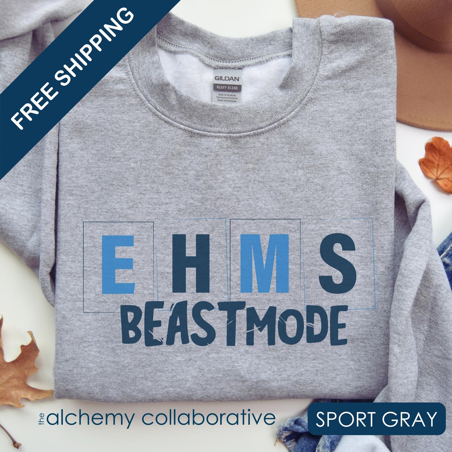 EHMS bEASTmode | Spirit Wear | School Pride Gildan 18000 Crewneck Sweatshirt Bruin | Elizabethtown, KY School Apparel