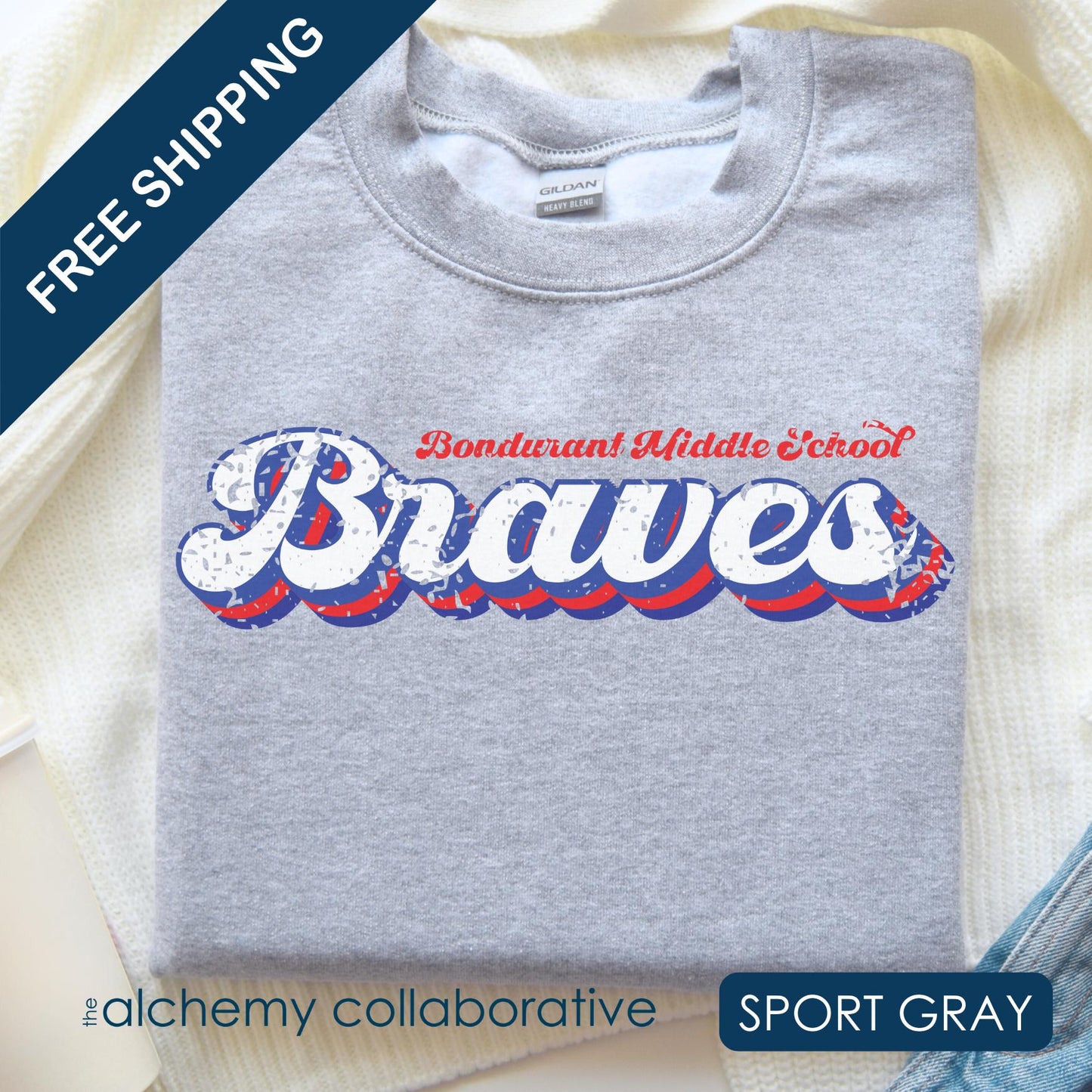 FCS.BMS Bondurant Braves | Spirit Wear | School Pride Gildan 18000 Crewneck Sweatshirt Braves | Frankfort, KY School Apparel