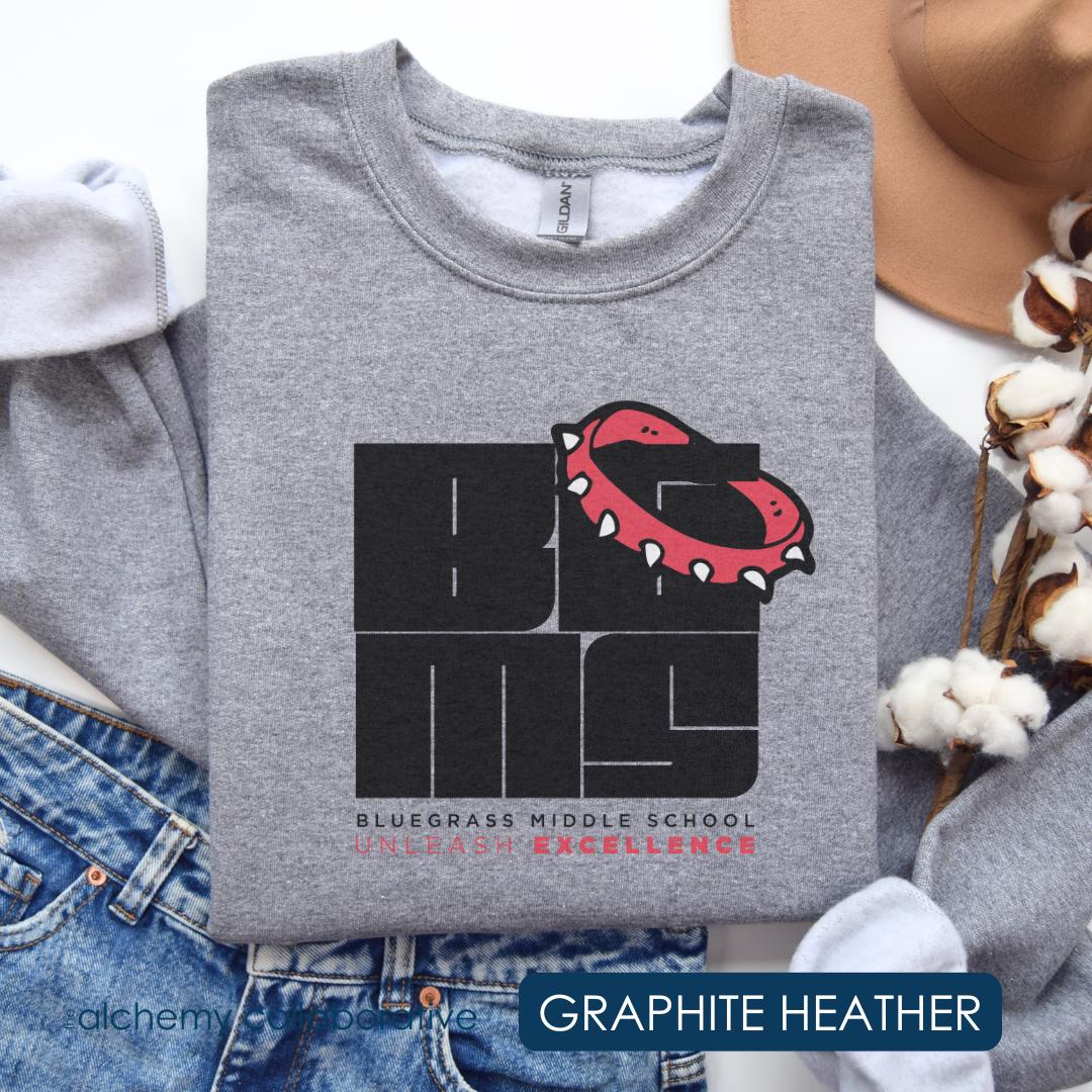 BGMS Unleashed | Bulldogs Crewneck Sweatshirt | Unisex School Spirit Wear | Radcliff | Elizabethtown KY | School Pride | Sizes S-XXL