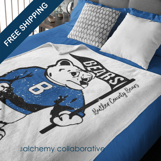 BCS Velveteen Plush Blanket | Spirit Wear | School Pride Blanket Bears Mascot | Morgantown Kentucky School Apparel | Cozy and Stylish