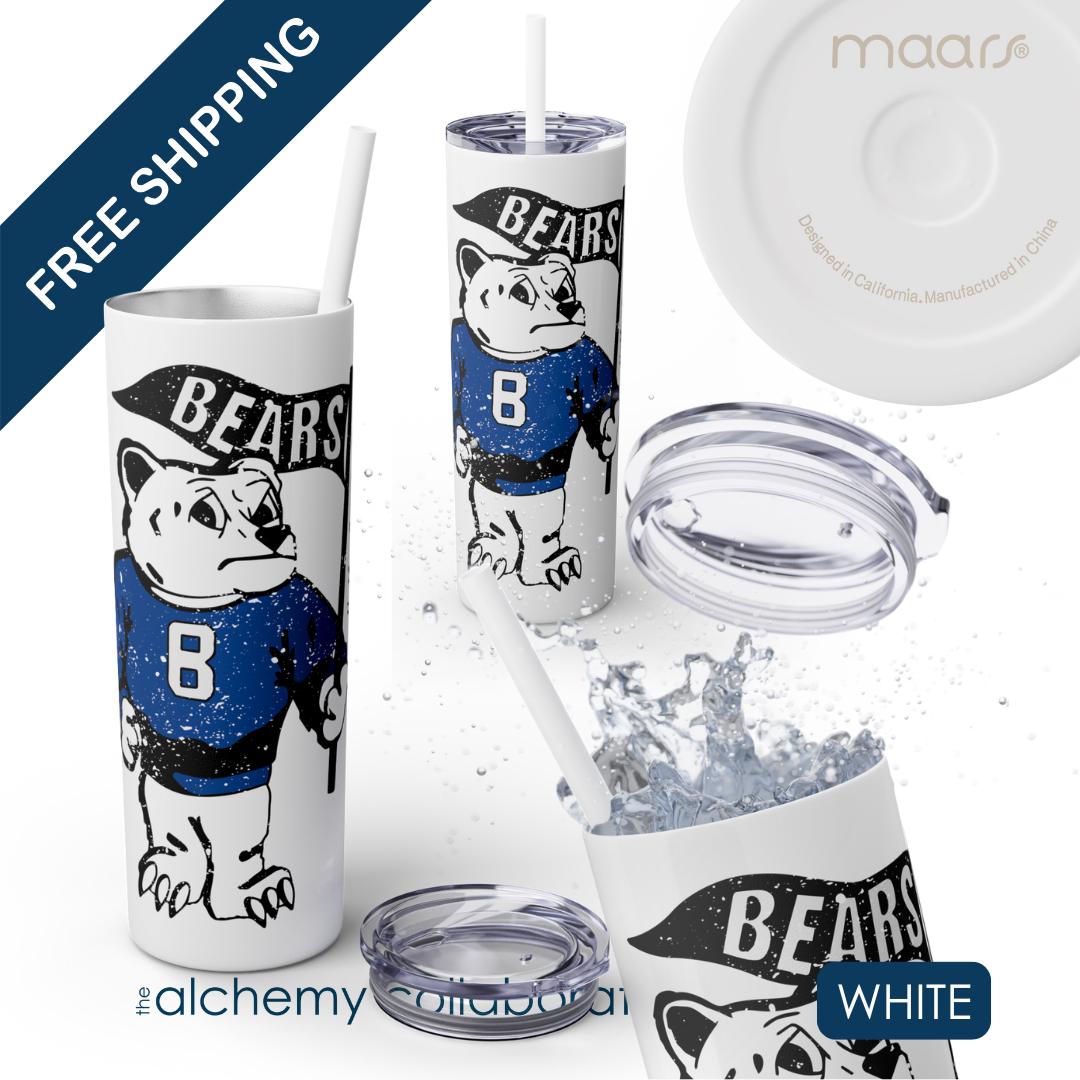 BCS Vintage Bear | Spirit Wear | School Pride Skinny Tumbler w/Matching Straw Bears | Morgantown KY School Apparel